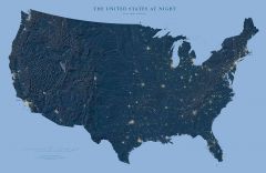 The United States at Night Fine Art Print Map